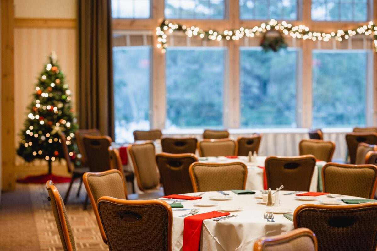 Dining tables in grand ballroom