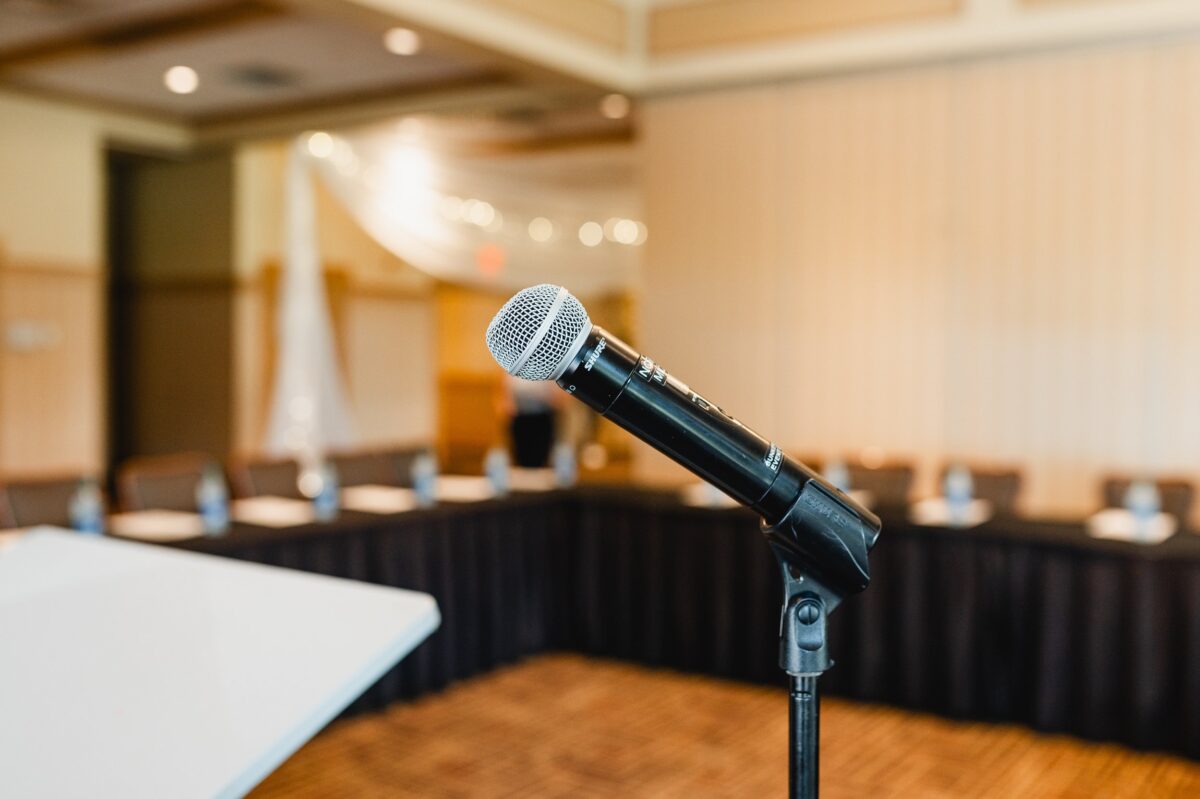 Microphone by podium for meeting events
