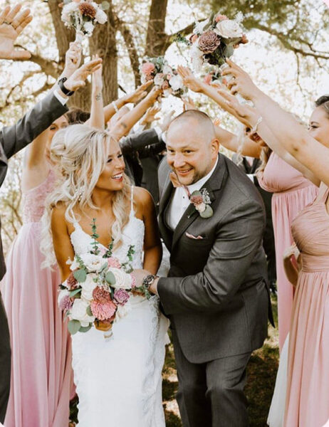 Couple walking down aisle after saying I do.
