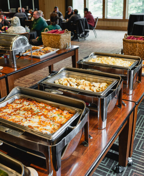 buffet of dinner foods