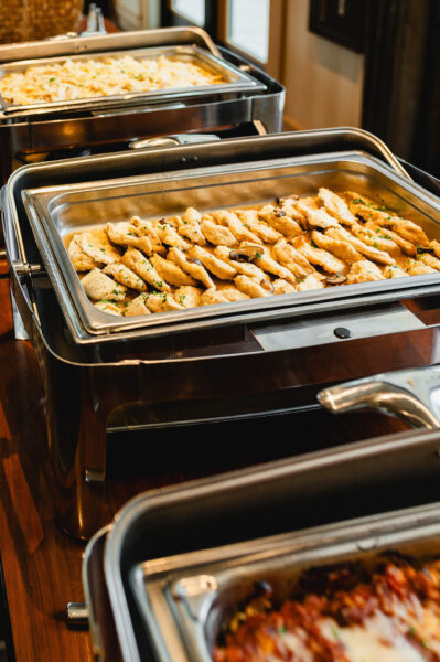 buffet of dinner foods