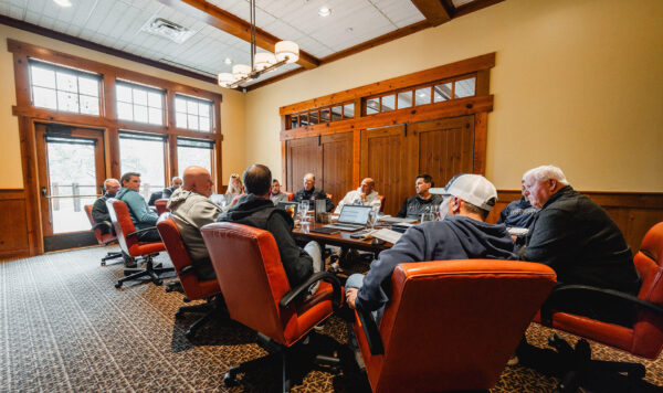 people gathered in the meeting room at bunker hills