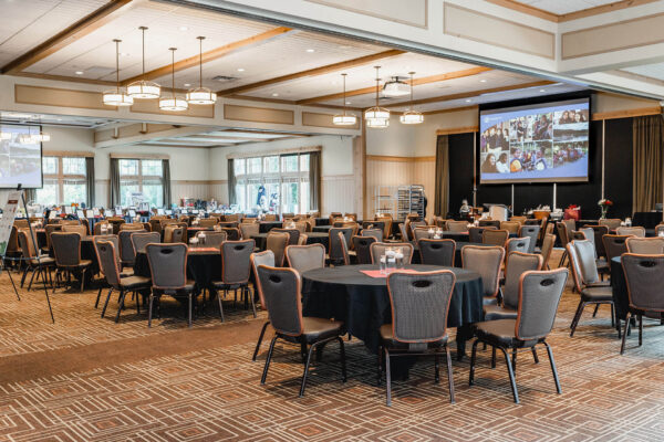 tables and chairs in the Grand Ballroom at Bunker Hills Event Center
