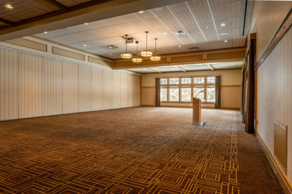 presentation podium in the North Ballroom at Bunker Hills Event Center