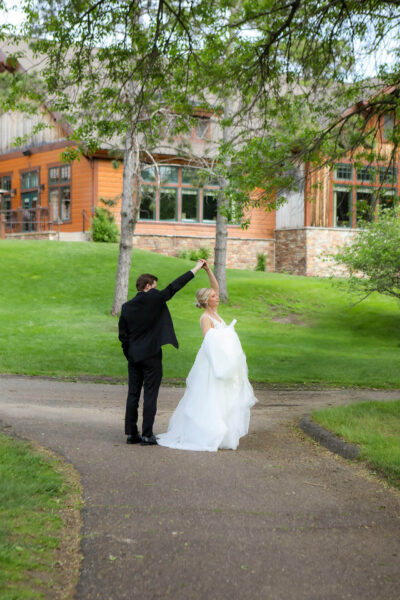 couple posing for wedding photos