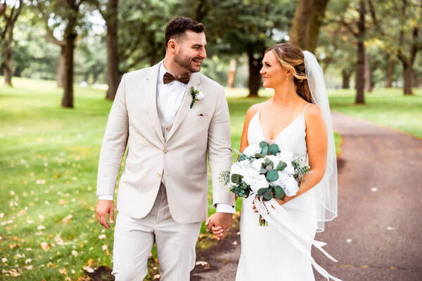 couple posing for wedding photos